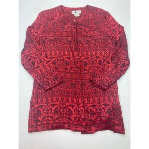 Solitaire Red Black Tapestry Jacquard Button Front Blazer Jacket Womens Size 14